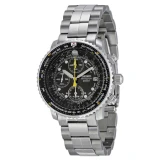 Flight Chronograph Steel Black Dial Mens Watch SNA411